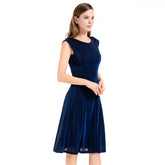 Dark Blue Elegant Casual Summer Cap Sleeve Dress - FashionByTeresa
